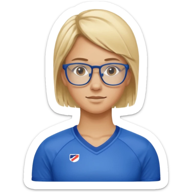 Blonde Athlete with Glasses – Blonde hair, blue sports jersey.

 sticker