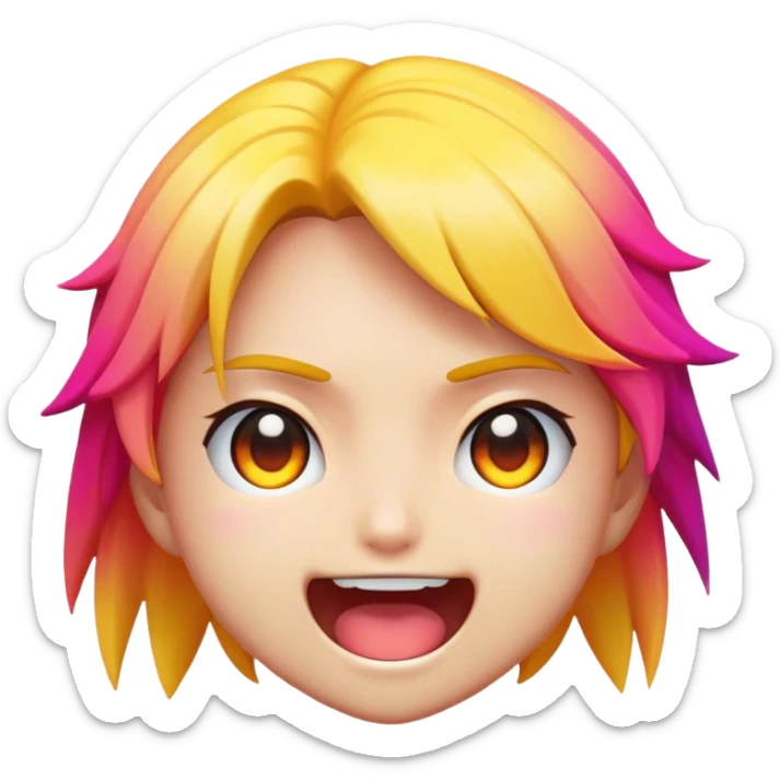 Cinematic Realistic Anime Pop Culture Emoji, featuring a dynamic, stylized portrayal of iconic anime characters rendered with vibrant textures and energetic, colorful lighting. sticker