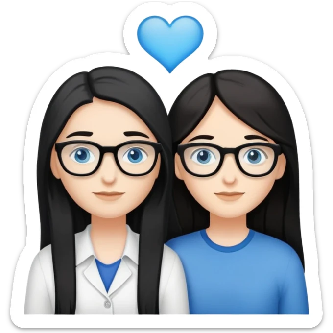 Lesbian couple. 1 white with blue eyes and long black hair. Other white with blue eyes and glasses and long brown hair.  sticker