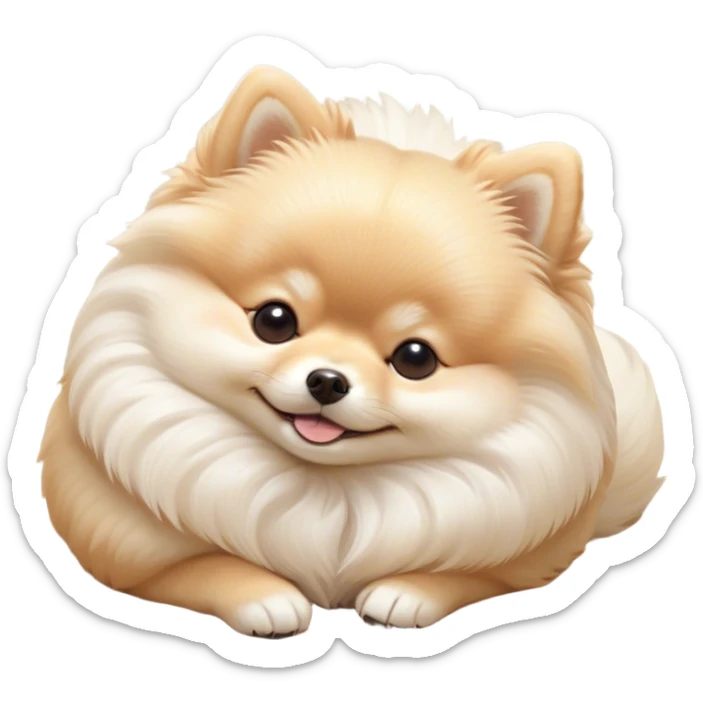Meme-Worthy Cute Sleeping Cream Pomeranian Portrait Emoji, Head resting peacefully with a contented smile, showcasing a delightfully compact build and a luxuriously soft, fluffy cream Fur, eyes shut in a serene nap, Simplified yet hilariously adorable features, highly detailed, glowing with a soft, drowsy light, high shine, relaxed and utterly lovable, stylized with an air of playful laziness, bright and heartwarming, soft glowing outline, capturing the essence of a comically sleepy companion, so meme-worthy it feels like it could instantly become the next viral sensation of adorable slumber! sticker