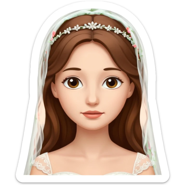Blonde skin bride with a long veil with brown hair with a chin on her face sticker