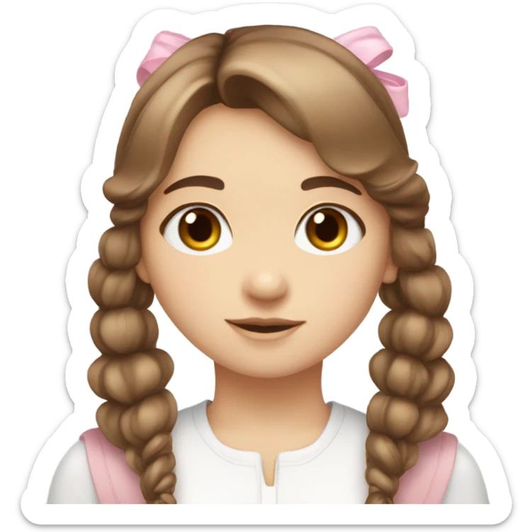 cute beautiful white girl, brown hair with bangs, two ponytails, pink angel wings,  sticker