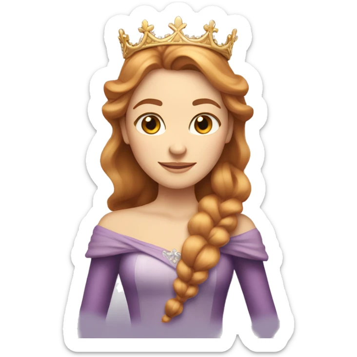 
"A princess emoji with light brown (auburn) hair that gradually turns blonde towards the ends, wearing a queen's crown on her head." sticker