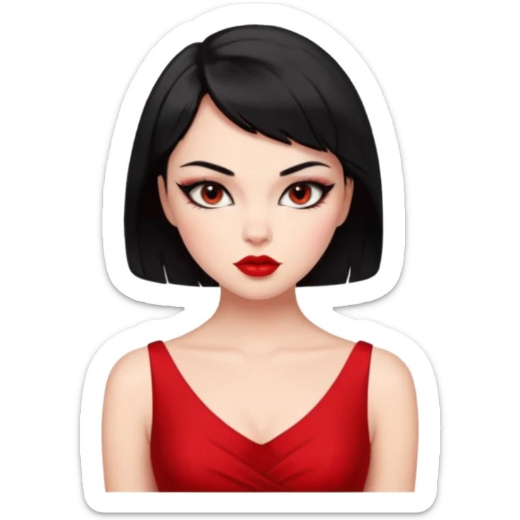 Chica Otaku con delineado gatita con vestido rojo y pelo corto negro súper sexy sticker