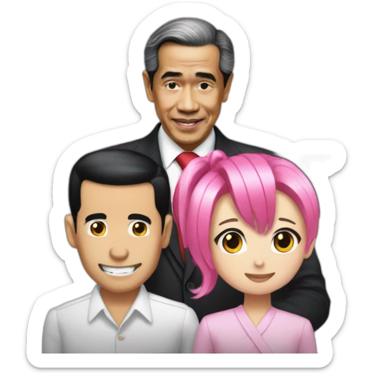 President Jokowi holding anime girl pink hair sticker