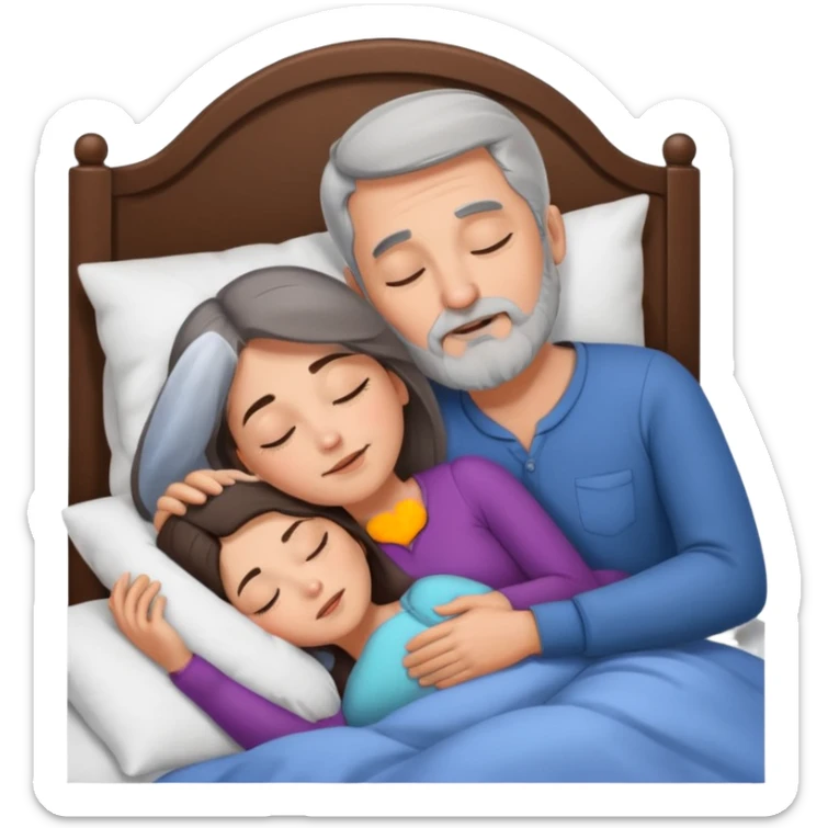 Man with grey hair and beard,beautiful brunette woman sleeping in bed together in the spooning position  sticker