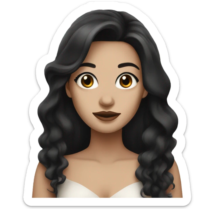 woman with long black hair white skin makeup  brown eyes in a dress sticker
