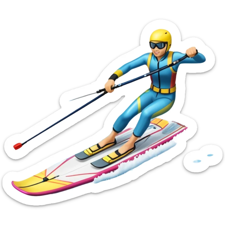 An icon featuring a close-up collage of water skis, splashing water across the surface. The design highlights the motion of the skis cutting through the water. Transparent background emphasizes the thrill of water skiing. sticker