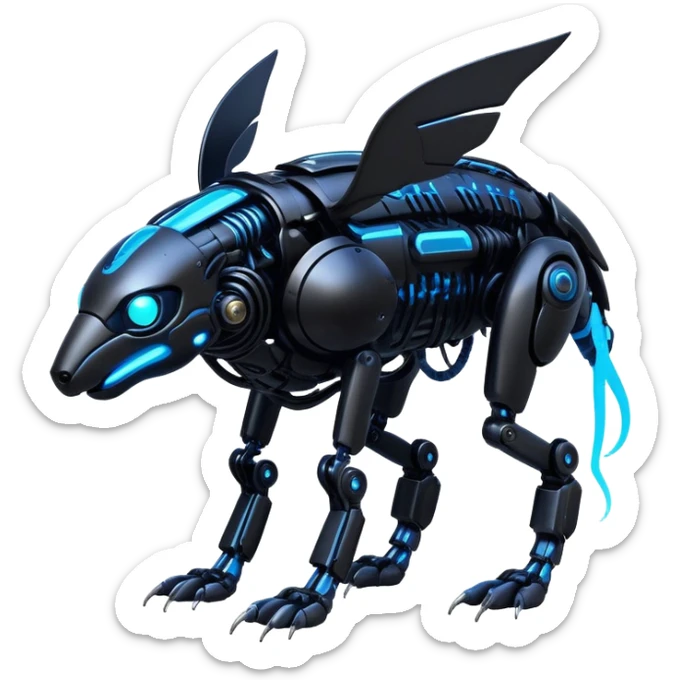 Modern futuristic black dark cyberpunk-fakemon-animal-creature with blue accents sticker