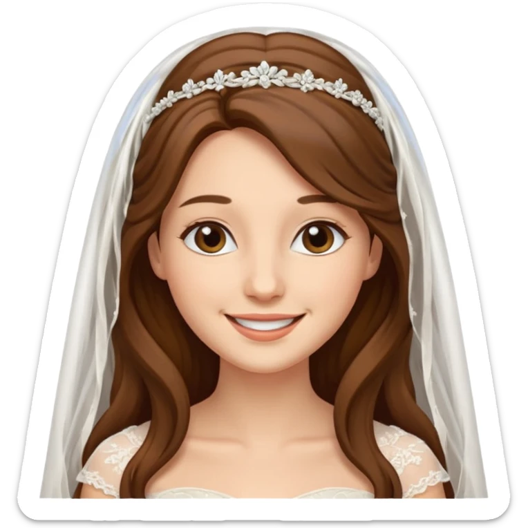 Blonde skin bride with a long veil with brown hair with a chin on her face sticker