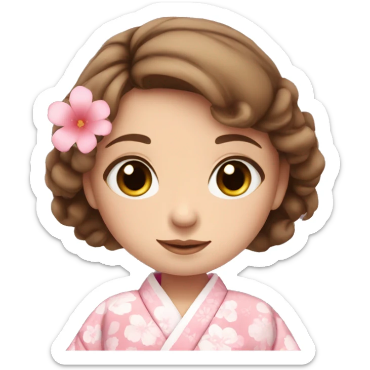 cute girl BLUE eyes and brown hair in pink flower kimono sticker
