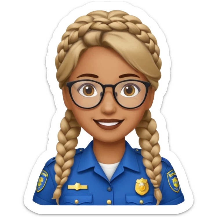 happy woman police with braided hair wearing glasses sticker