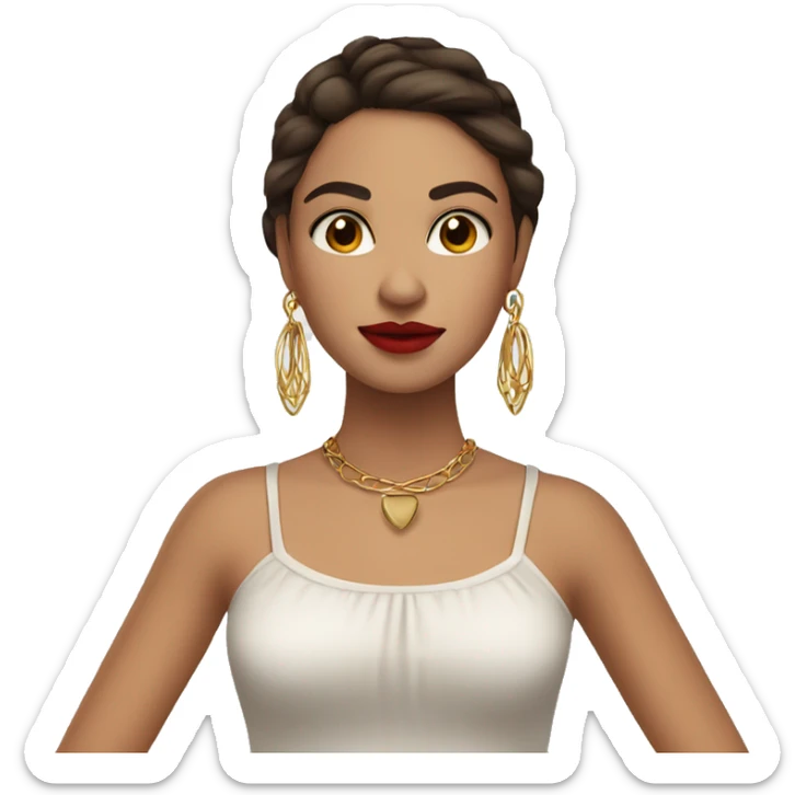 Mexican girl with brown hair brown eyes straight hair red lips and hoop earrings  sticker