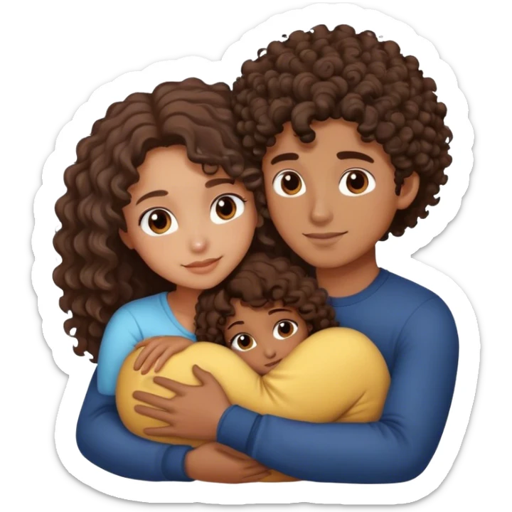 handsome boy with curly hair , brown skin , and pretty girl with long dark brown hair , and light brown skin cuddling  sticker