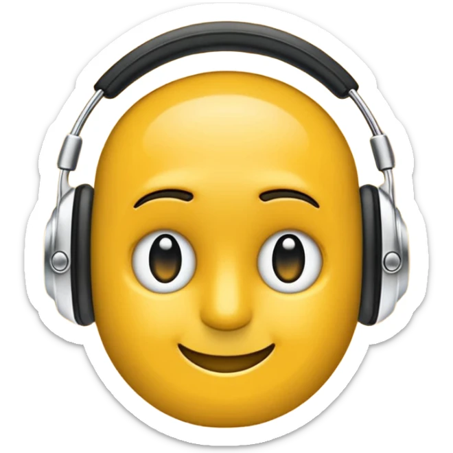 Ein gelber runder Emoji. Augen geslossen. Total im moment. Glpcklich, leichtes lächeln. Verträumt. Leichtigkeit. Freiheit. Overearkopfkörer auf und im hintergrund leichte muster die erkennen lassen dass techno läuft sticker