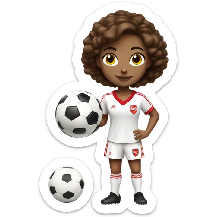 Pretty woman wearing an Arsenal jersey with short brown hair kicking a soccer ball sticker
