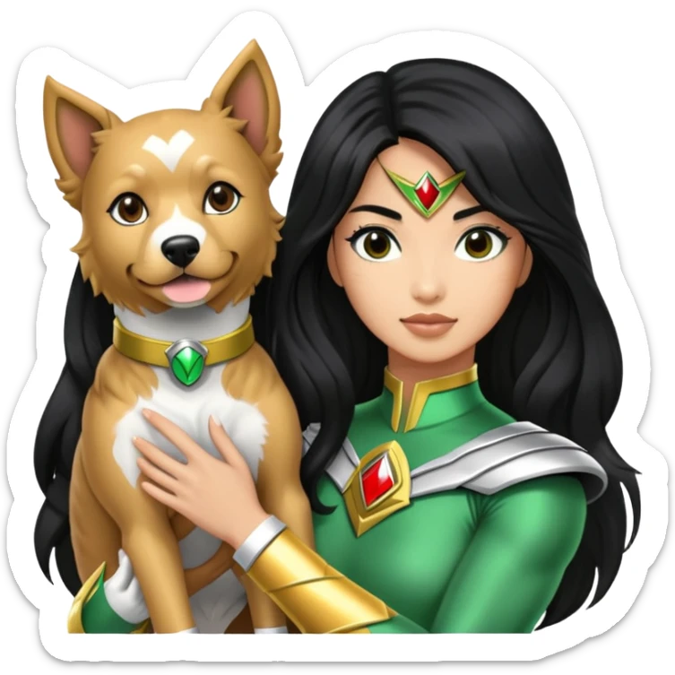 green power ranger wasian woman with long black hair and a cockapoo dog sticker