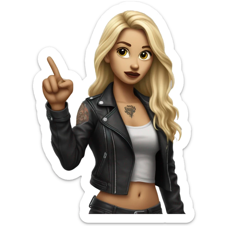Blonde women with LONG HAIR, in Leather Jacket, Body Covered with Tattoos, POINTING YOU FORWARD with her HAND with INDEX FINGER, Hyper Realistic sticker