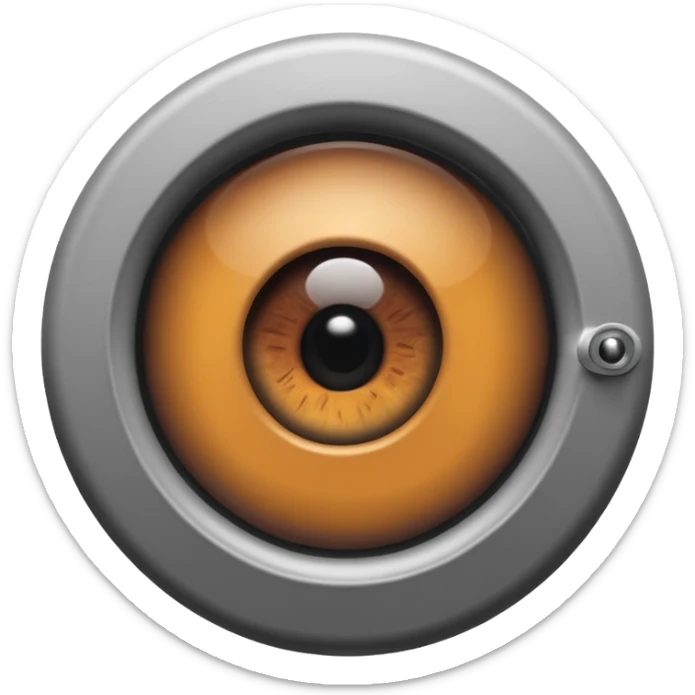 Minimalist emoji-style sticker of a peephole with a realistic eye looking out from inside. Black and gray tones, flat icon, centered eye.
 sticker