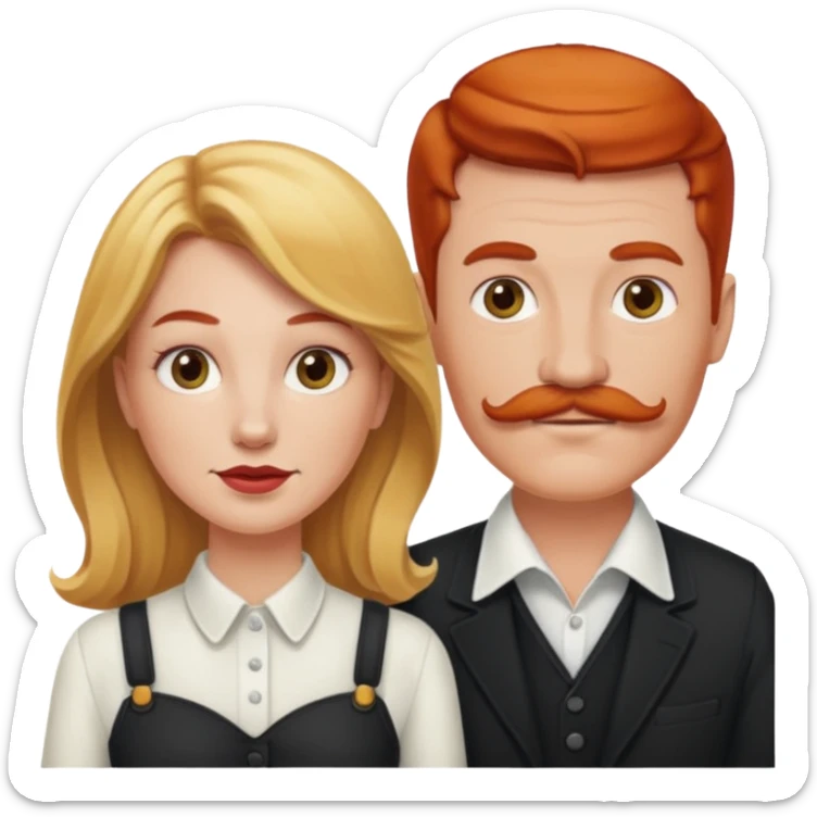 couple who are a blonde woman and redheaded mustached man sticker
