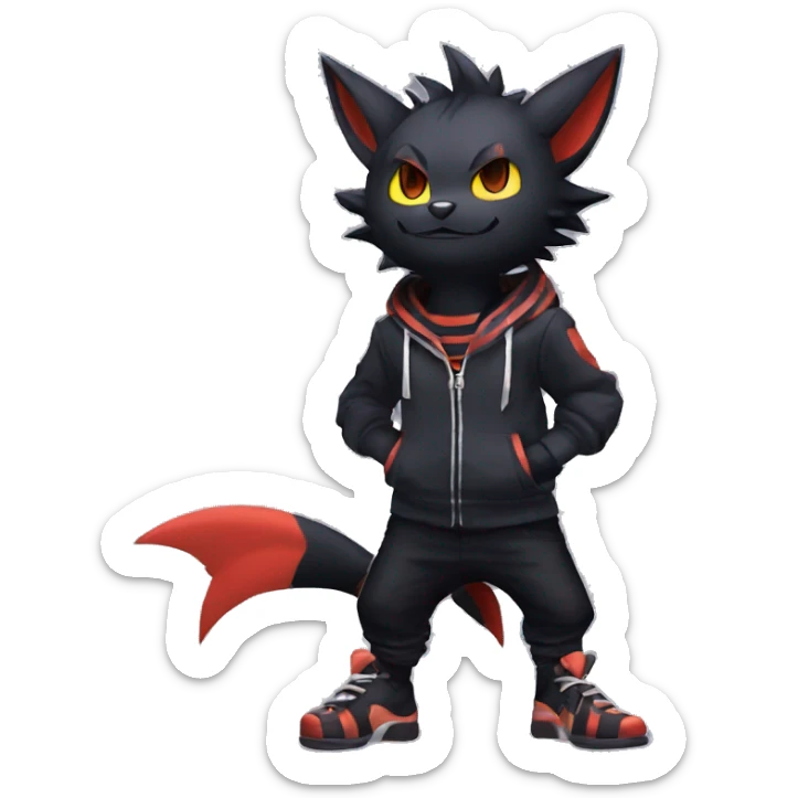 Cool Anthro Black Noibat-Quilava-Litten-Pokémon with edgy stripes hoodie spiked collar punk Full Body sticker