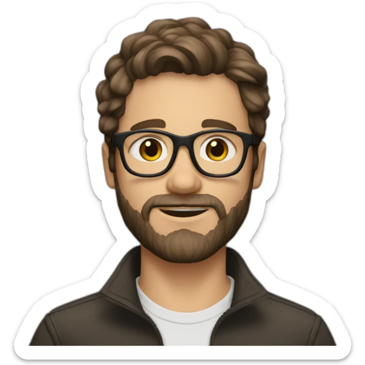 White Boy with glasses and curwy dark brown medium length hair and stubble beard sticker