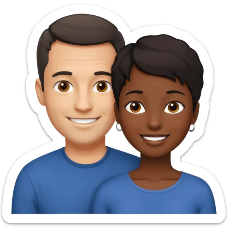 mixte couple black girl  with very short hair , dark haired white man around 40 years old sticker
