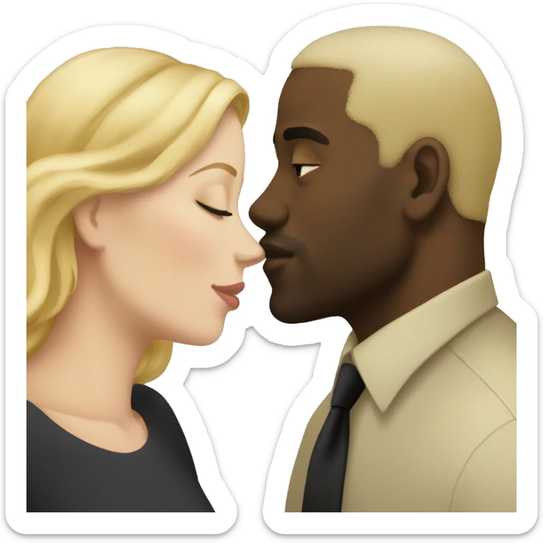 White woman with blonde hair kissing black man  sticker