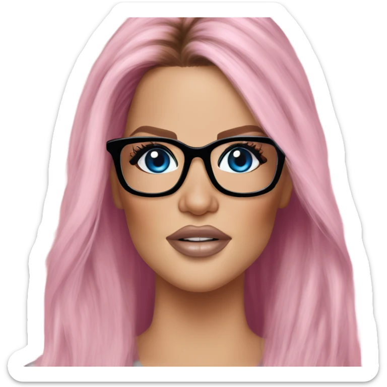Photo Realistic khloe kardashian stylish pink hair BLUE eyes and glasses rock chick sticker