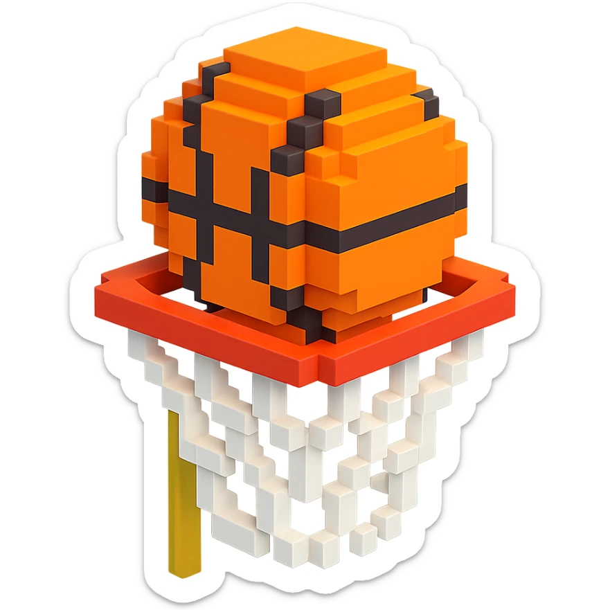 A voxel-style basketball in a net sticker