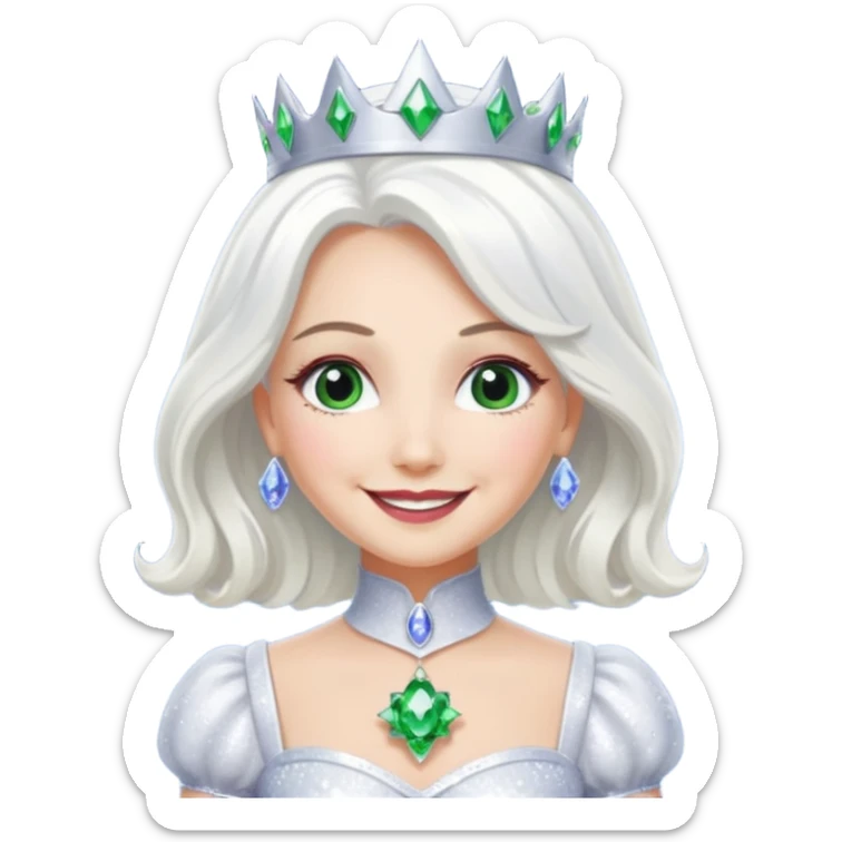 The Good Witch from The Land of Oz with long white hair, white sequin outfit sticker