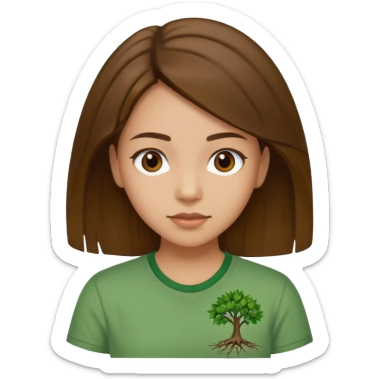 Make a zumba coach emoji, brown eyes, brown hair girl, green shirt withe "the roots" on it sticker