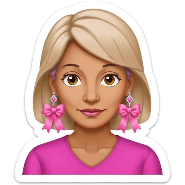 Mature Women with earrings of pink ribbons sticker