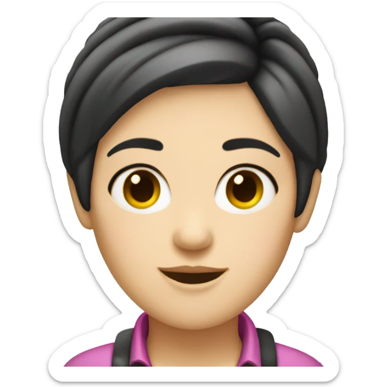 Driver Girl tour guide with fair skin short black hair chubby face sticker