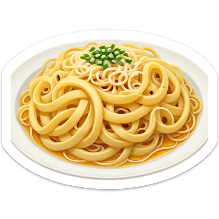 plate of yellow noodles with cheese and browned onions sticker