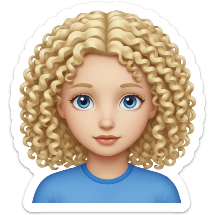 Cool blond curly girl blue eyes. Cooler color blond hair sticker