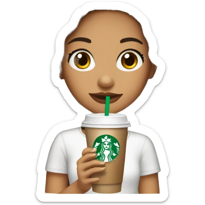 Latina cute girl with long brown and long eyelashes hair holding starbucks drink sticker