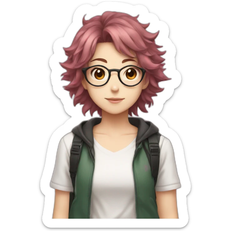 An otaku girl with brown hair from Bakugou and pink glasses sticker
