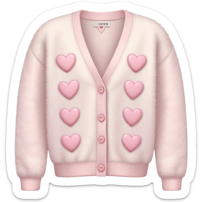 Ivory fuzzy cardigan with light pink hearts and heart-shaped pastel pink buttons  sticker