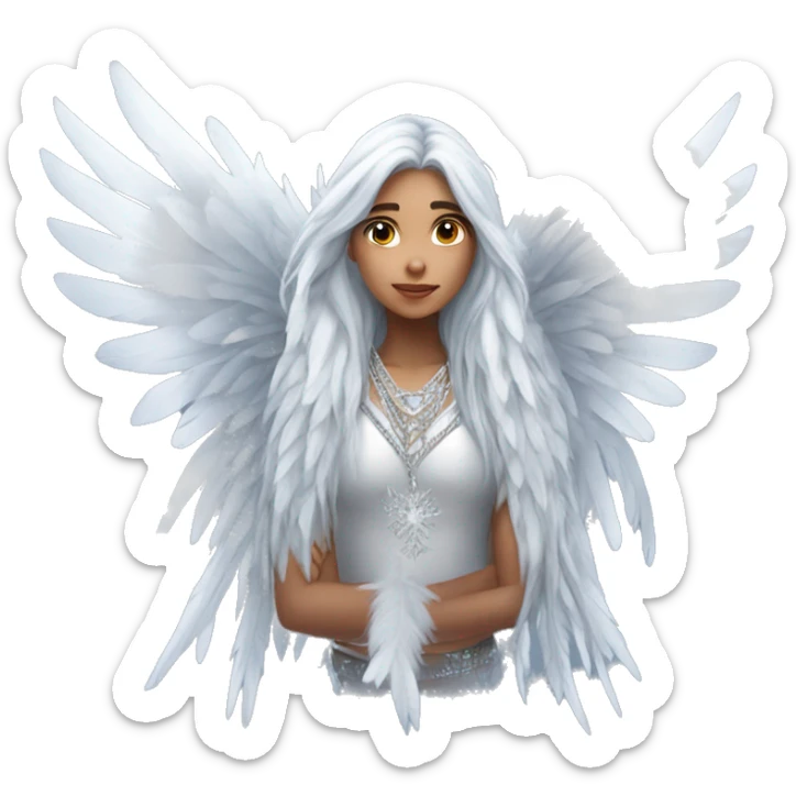 big wings, hood, silver, feather, icy ,snowflake, Beautiful, fairy, long hair sticker