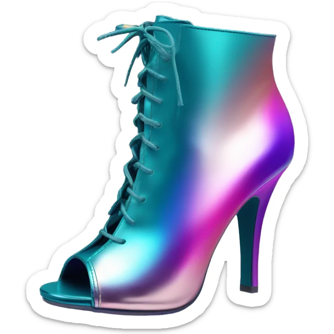 Realistic isolated pair of blue teal pink purple ombre metallic peep toe ankle bootie boots.  sticker