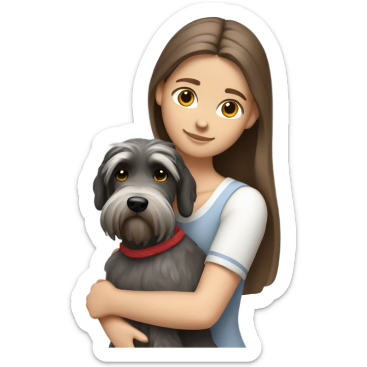 White Slavic girl with brown hair huggin schnauzer  sticker