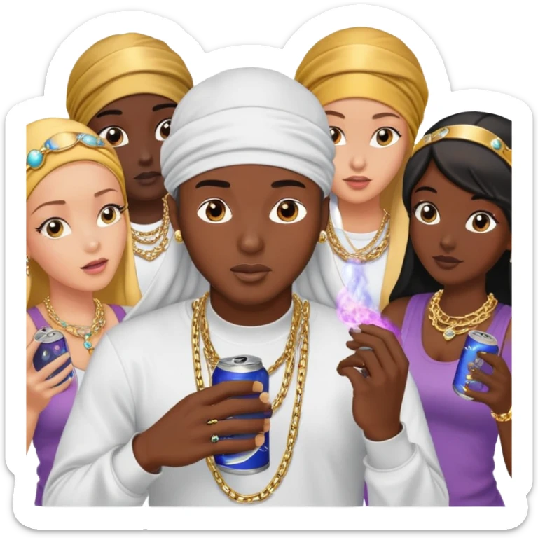 I want an emoji that I can use as my profile picture on Discord. I want it to look like it is inhaling a can of galaxy gas (nitrous oxide). I just want a GIF of an emoji that looks like he is inhaling galaxy gas. I want it to be black man that looks like a rapper, with bling and bitches with him sticker