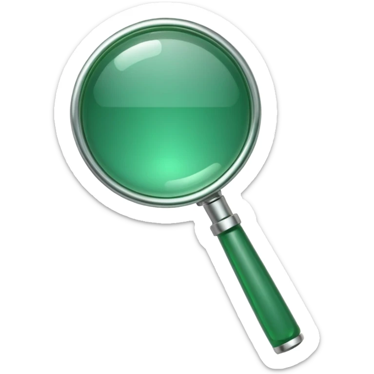 create a custom PNG of a green magnifying glass emoji that uses the same colour scheme and gloss as the 💚 and the 🟢 sticker