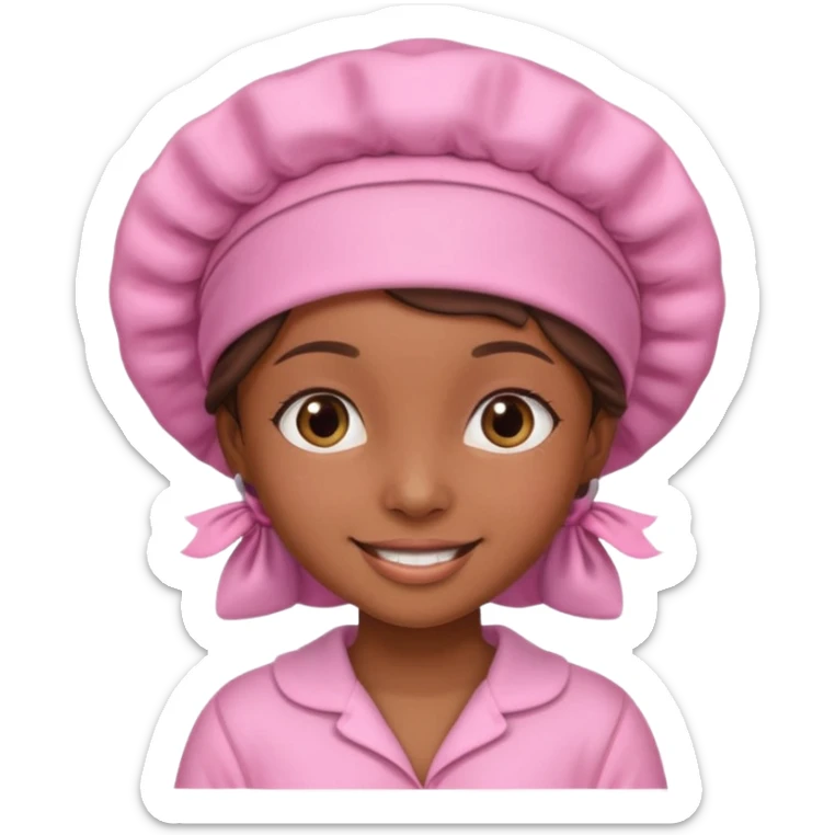 a brown skin girl with a pink bonnet and pajamas sticker