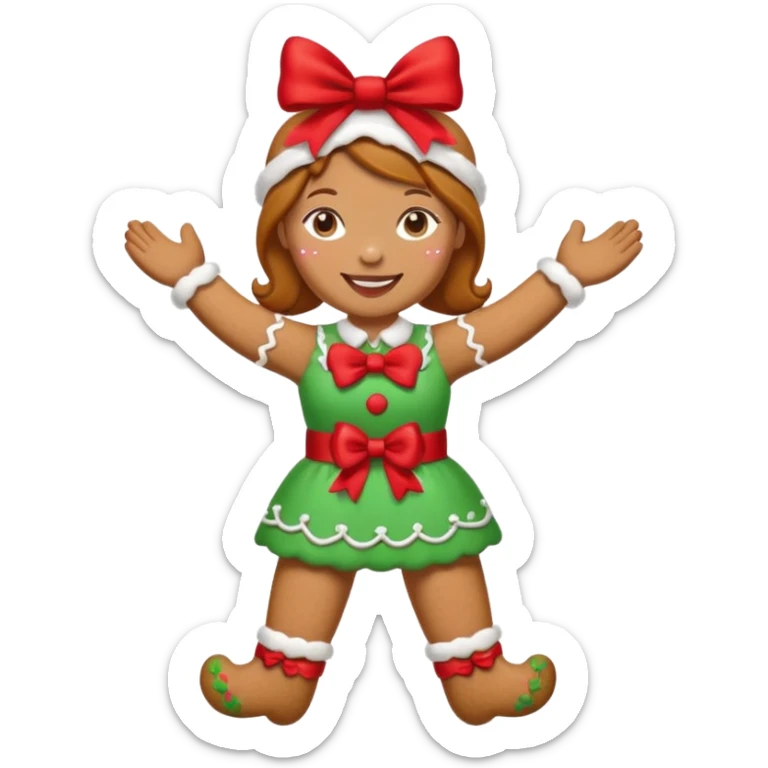 Christmas cookie with arms and legs but make it female gender, wearing red bow on her head sticker
