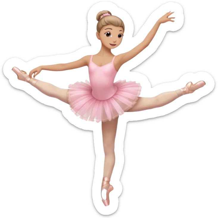 vorrei una ballerina sulle punte in pass e e possibilmente le emoji trasparente oppure anche colorata con il tutù rosa e lo chignon eccetera sticker