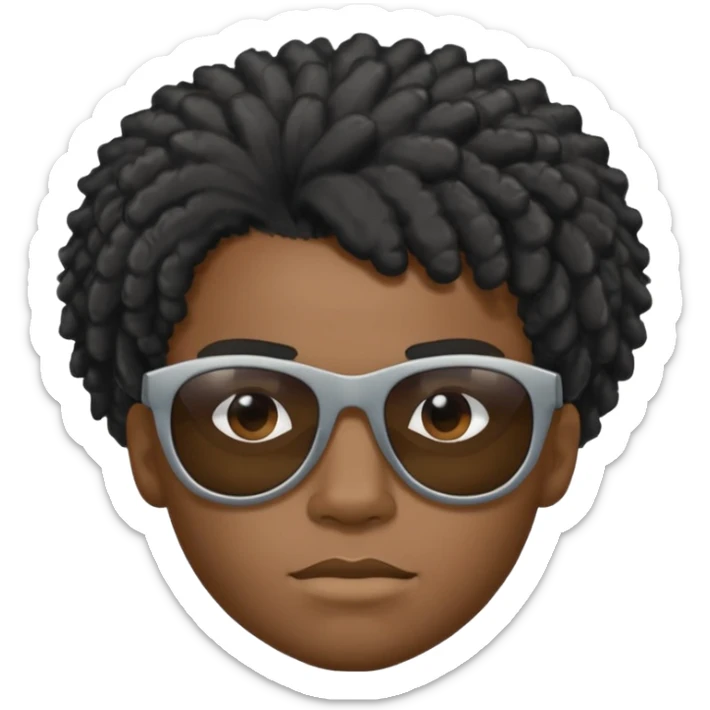 Un garçon,de couleur noir avec des lunettes de soleil grise,il a des cheveux crépus et au dessus de sa tete il est écrit BOUSS  sans qu’on voit ses yeux sticker