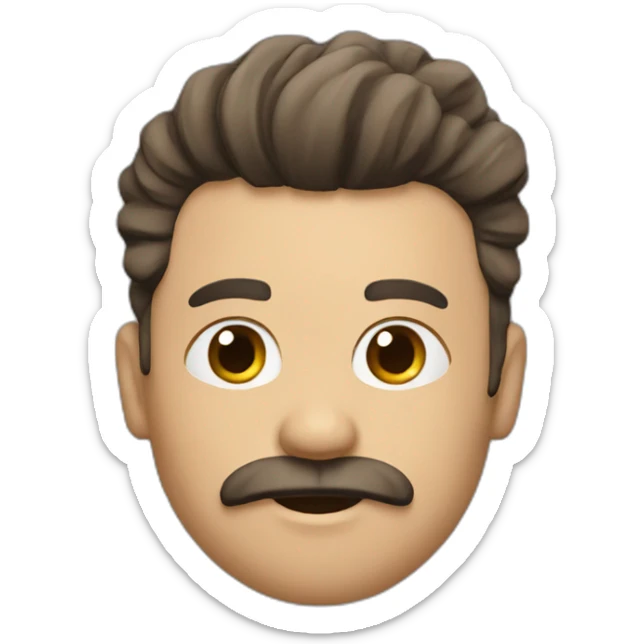 A xhite man with stick hair in the side and à little mustache sticker