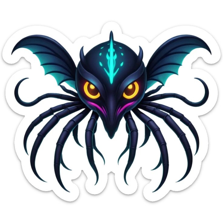 Black Dark Tropical Exotic Nocturnal Neon-glowing Abyssal Nightly Abyss-Fakémon-Creature sticker